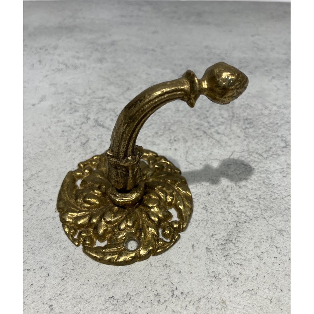 Vintage Ornate Brass Wall Hook - Victorian Style Curtain Tieback or Coat Hook